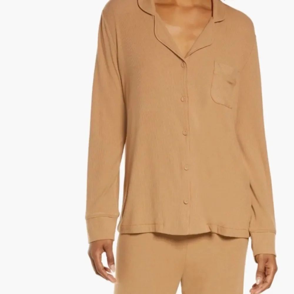 SKIMS Soft Ribbed Lounge Pajama Top Camel Brown